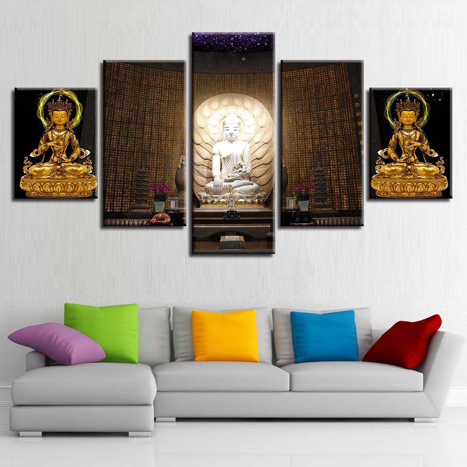 Buddha Statue Trio Piece HD Multi Panel Canvas Wall Art Frame - Original Frame