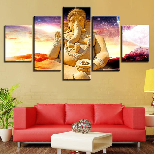 Vibrant Ganesha 5 Piece HD Multi Panel Canvas Wall Art Frame - Original Frame