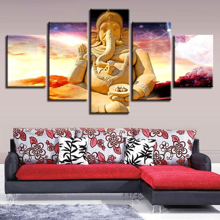 Vibrant Ganesha 5 Piece HD Multi Panel Canvas Wall Art Frame - Original Frame