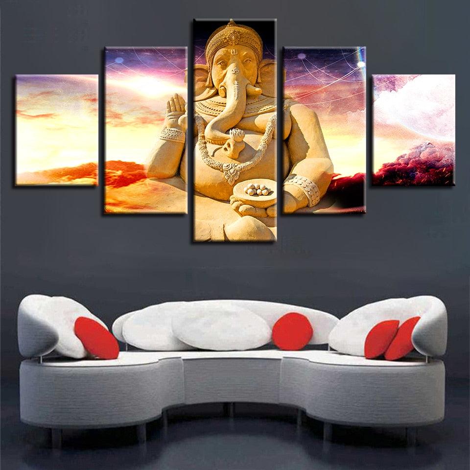 Vibrant Ganesha 5 Piece HD Multi Panel Canvas Wall Art Frame - Original Frame