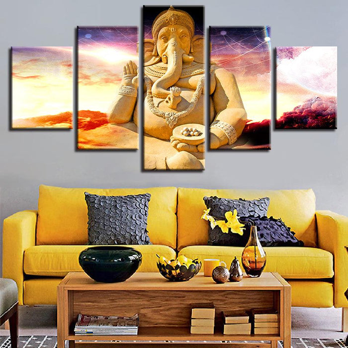 Vibrant Ganesha 5 Piece HD Multi Panel Canvas Wall Art Frame - Original Frame