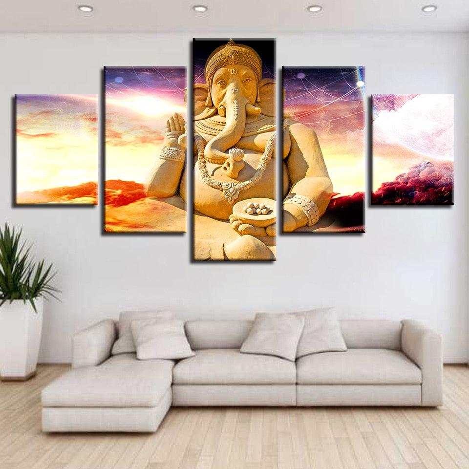 Vibrant Ganesha 5 Piece HD Multi Panel Canvas Wall Art Frame - Original Frame