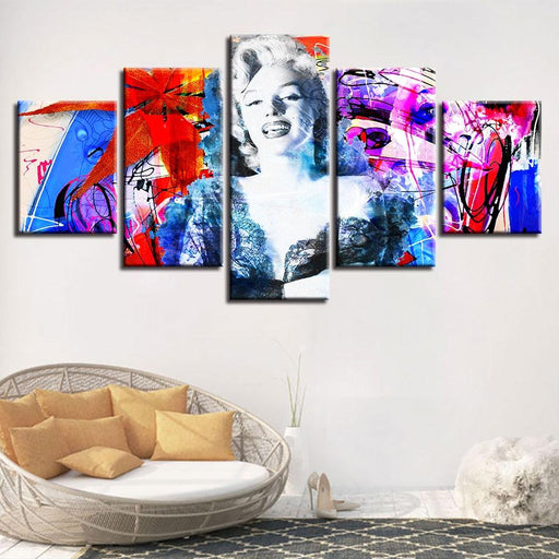 Marilyn Monroe Abstract Painting 5 Piece HD Multi Panel Canvas Wall Art Frame - Original Frame