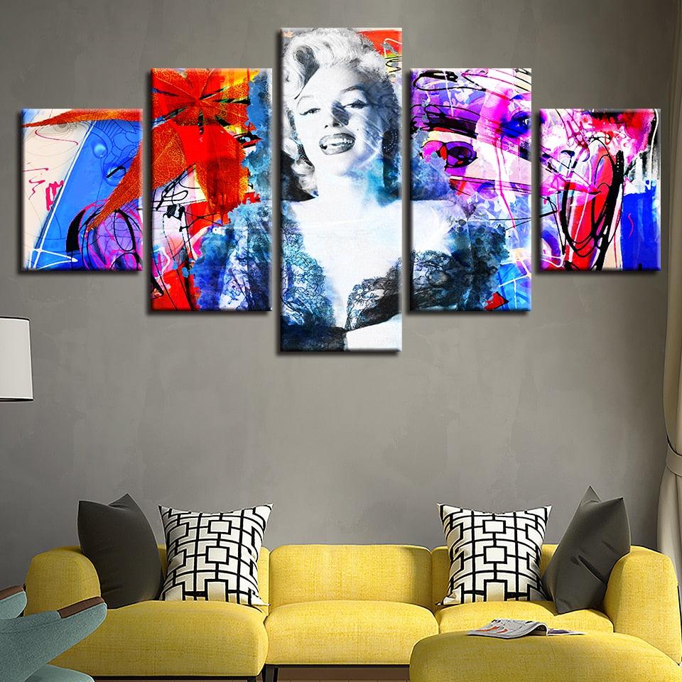 Marilyn Monroe Abstract Painting 5 Piece HD Multi Panel Canvas Wall Art Frame - Original Frame