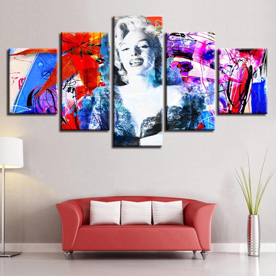 Marilyn Monroe Abstract Painting 5 Piece HD Multi Panel Canvas Wall Art Frame - Original Frame