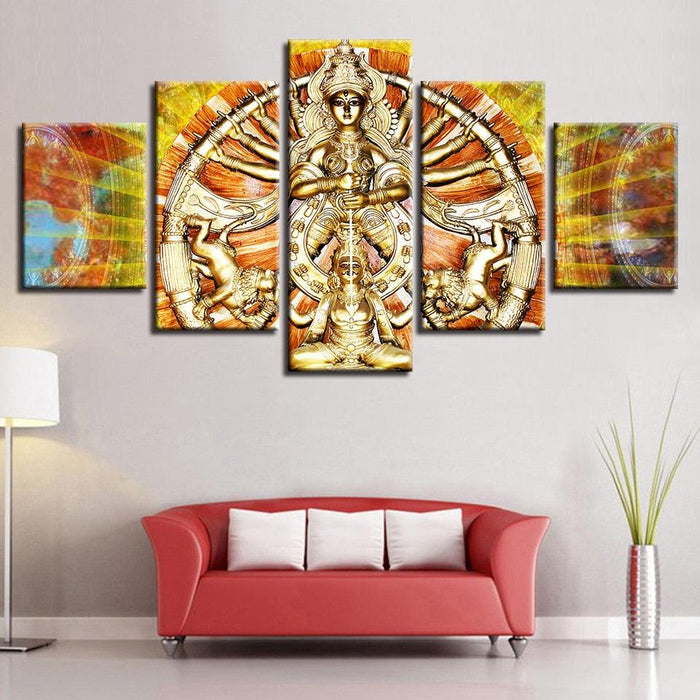 Hindu Goddess Durga 5 Piece HD Multi Panel Canvas Wall Art Frame