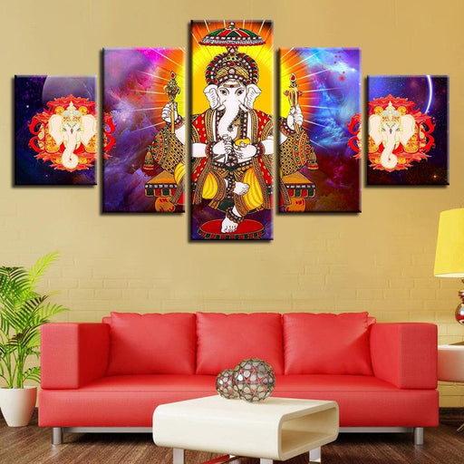 Lord Ganesha 5 Piece HD Multi Panel UV Canvas Wall Art Frame - Original Frame