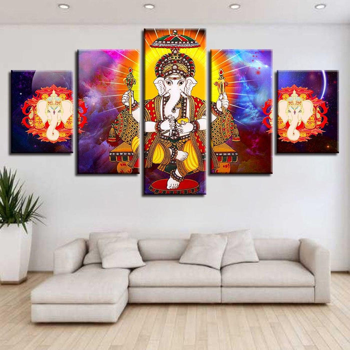 Lord Ganesha 5 Piece HD Multi Panel UV Canvas Wall Art Frame - Original Frame