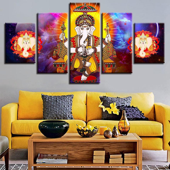 Lord Ganesha 5 Piece HD Multi Panel UV Canvas Wall Art Frame - Original Frame