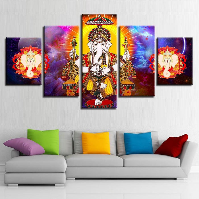 Lord Ganesha 5 Piece HD Multi Panel UV Canvas Wall Art Frame - Original Frame