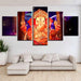 Lord Ganesha With Star 5 Piece HD Multi Panel Canvas Wall Frame - Original Frame