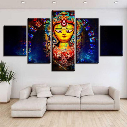 Goddess Durga 5 Piece HD Multi Panel Canvas Wall Art Frame - Original Frame