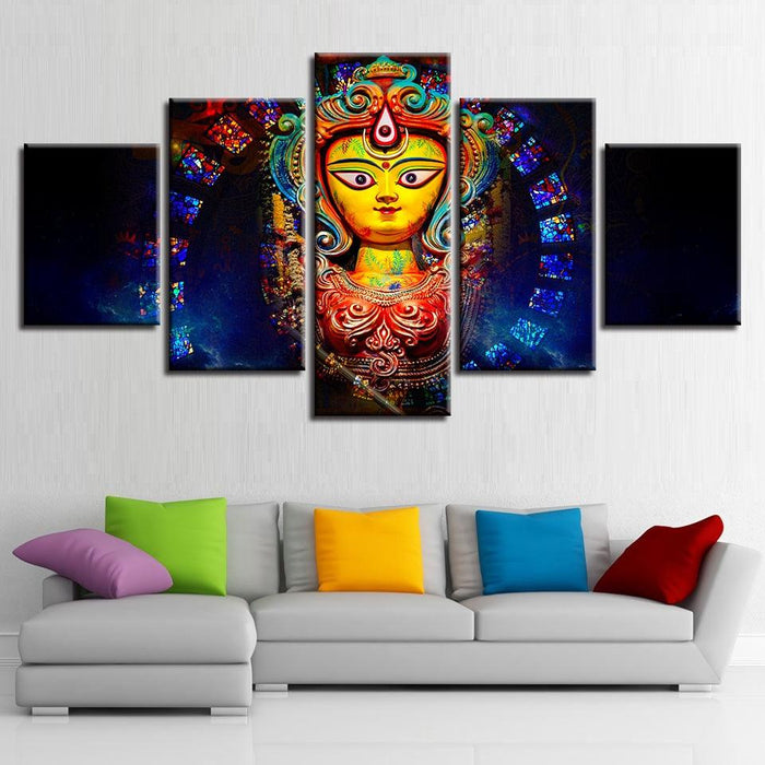 Goddess Durga 5 Piece HD Multi Panel Canvas Wall Art Frame - Original Frame