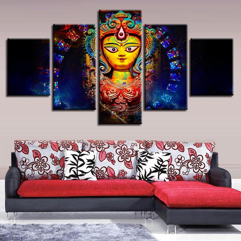 Goddess Durga 5 Piece HD Multi Panel Canvas Wall Art Frame - Original Frame