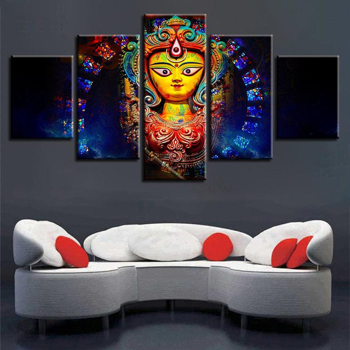 Goddess Durga 5 Piece HD Multi Panel Canvas Wall Art Frame - Original Frame