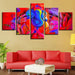 Ganesha Red And Blue 5 Piece HD Multi Panel Canvas Wall Art Frame - Original Frame