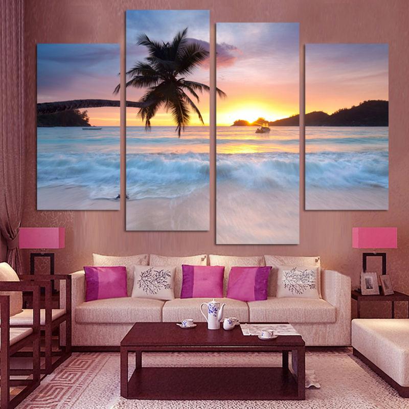 Tropical Sunset 4 Piece HD Multi Panel Canvas Wall Art Frame - Original Frame
