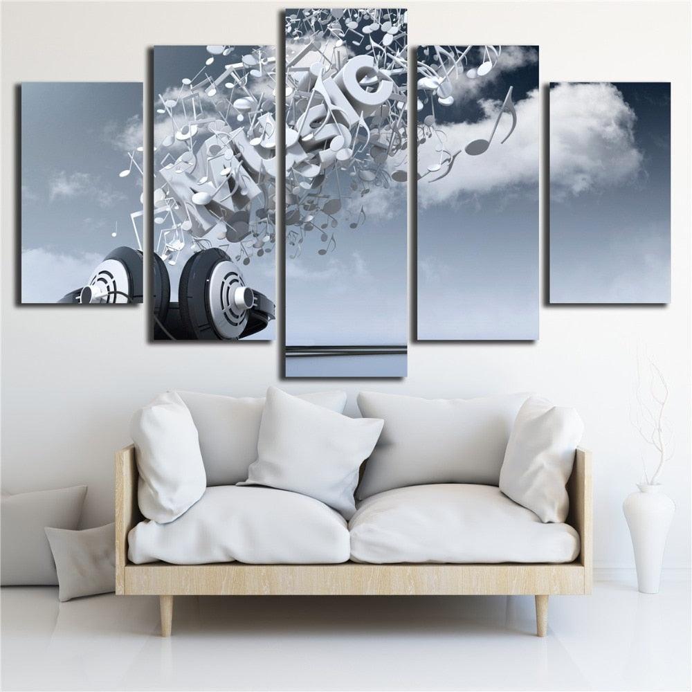 Music Symbols 5 Piece HD Multi Panel Canvas Wall Art Frame - Original Frame