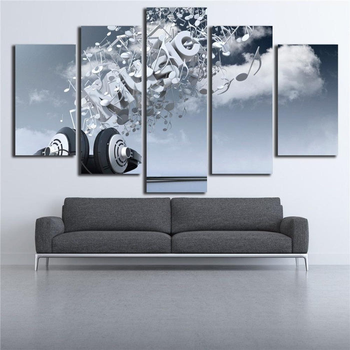 Music Symbols 5 Piece HD Multi Panel Canvas Wall Art Frame