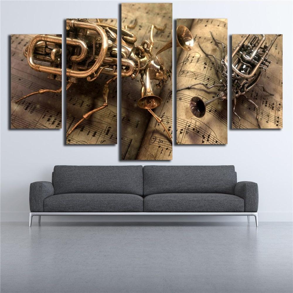 Tuba & Jazz 5 Piece HD Multi Panel Canvas Wall Art Frame - Original Frame