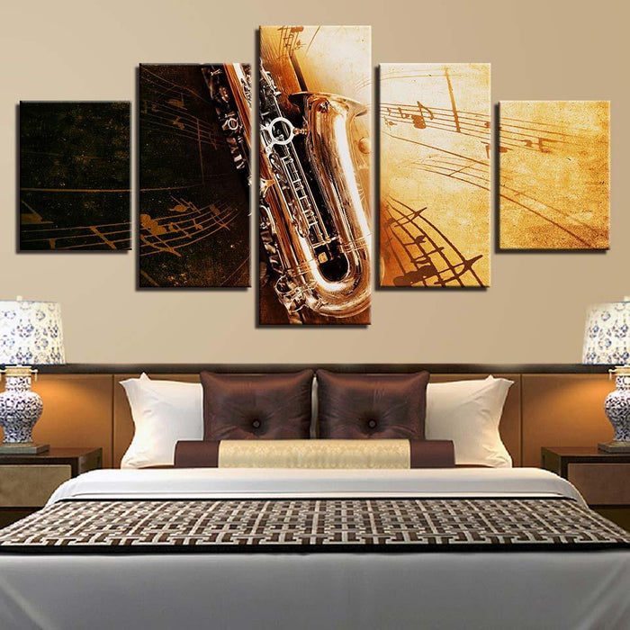 Saxophone Notes 5 Piece HD Multi Panel Canvas Wall Art Frame - Original Frame