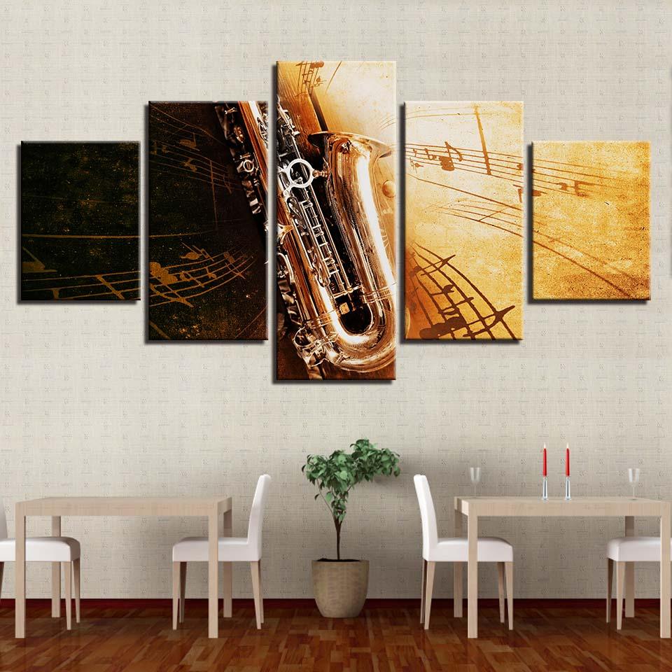 Saxophone Notes 5 Piece HD Multi Panel Canvas Wall Art Frame - Original Frame