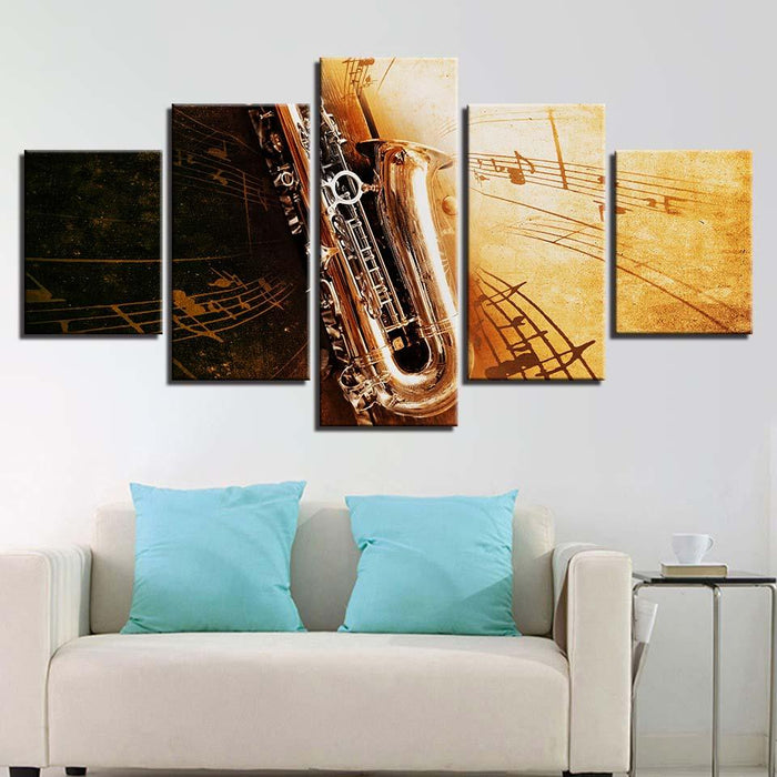 Saxophone Notes 5 Piece HD Multi Panel Canvas Wall Art Frame - Original Frame