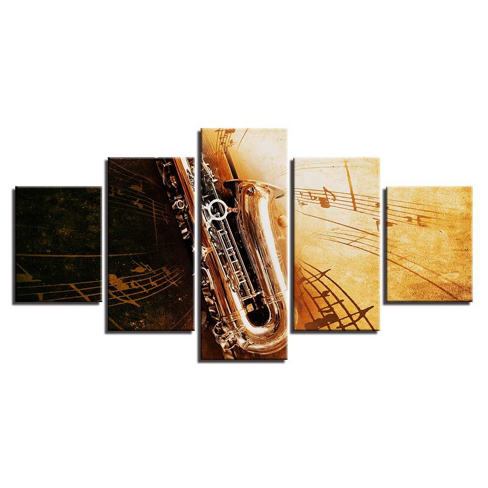 Saxophone Notes 5 Piece HD Multi Panel Canvas Wall Art Frame - Original Frame