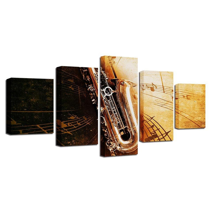 Saxophone Notes 5 Piece HD Multi Panel Canvas Wall Art Frame - Original Frame