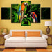 Tropical Parrots on Tree 5 Piece HD Multi Panel Canvas Wall Art Frame - Original Frame