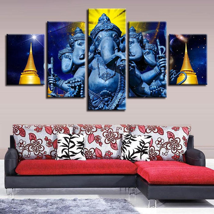 Hindu God Ganesha 5 Piece HD Multi Panel Canvas Wall Art Frame - Original Frame