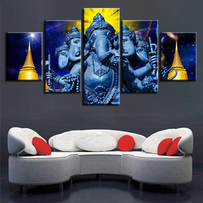 Hindu God Ganesha 5 Piece HD Multi Panel Canvas Wall Art Frame - Original Frame