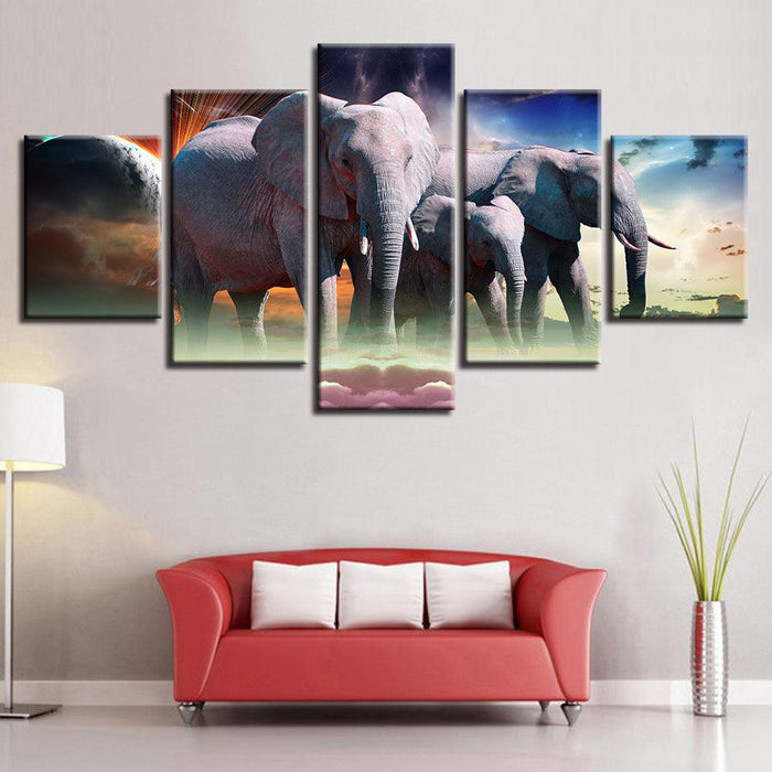 Wild Elephant Pack 5 Piece HD Multi Panel Canvas Wall Art Frame