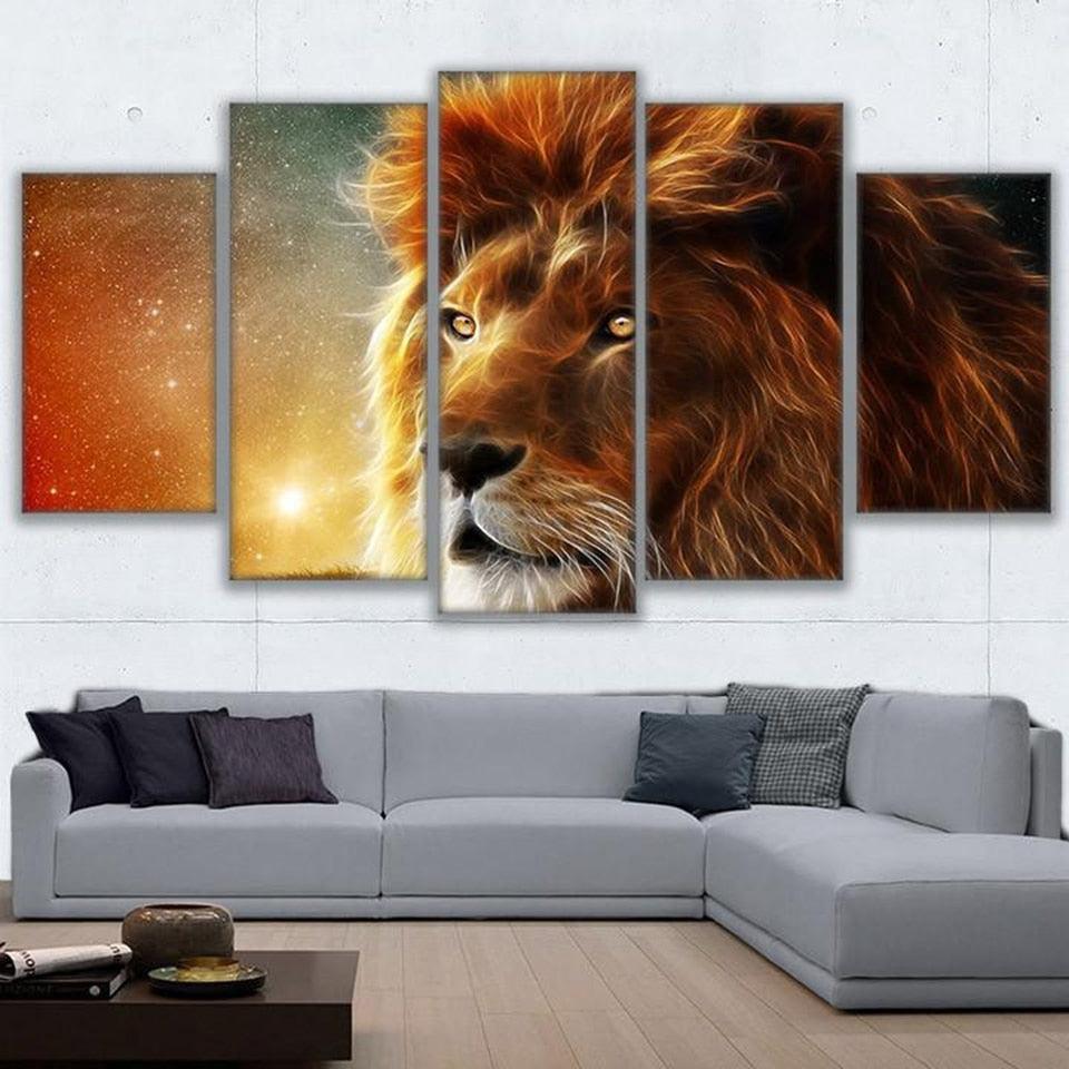 Lion 5 Piece HD Multi Panel Canvas Wall Art Frame Set - Original Frame