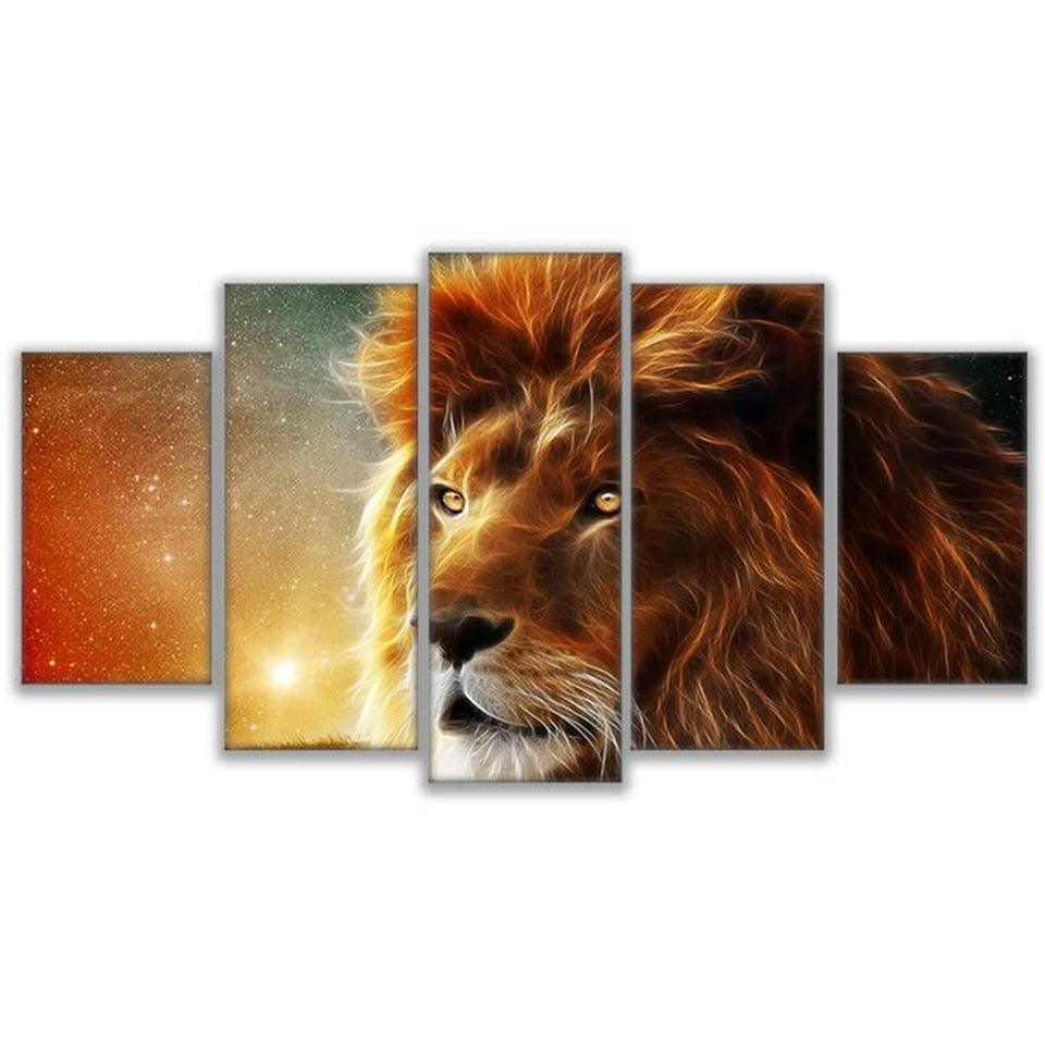 Lion 5 Piece HD Multi Panel Canvas Wall Art Frame Set - Original Frame