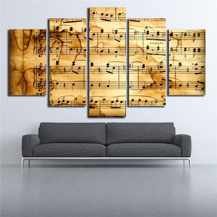 Music Score Notation 5 Piece HD Multi Panel Canvas Wall Art Frame - Original Frame