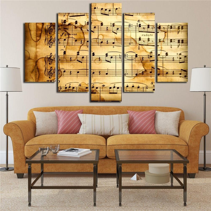 Music Score Notation 5 Piece HD Multi Panel Canvas Wall Art Frame - Original Frame