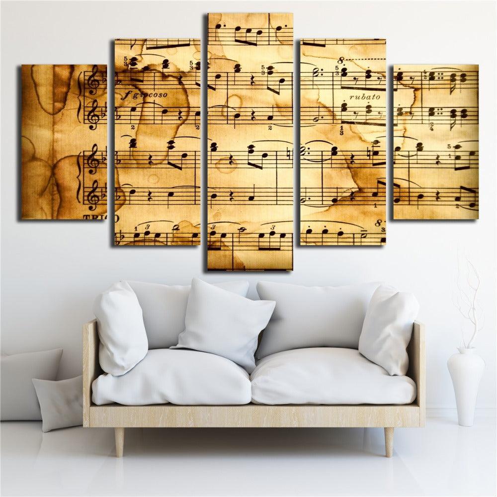 Music Score Notation 5 Piece HD Multi Panel Canvas Wall Art Frame - Original Frame