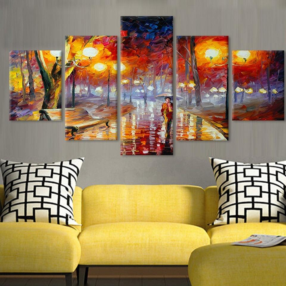 Woman In The Rain And Tree Scenery 5 Piece HD Multi Panel Canvas Wall Art Frame - Original Frame