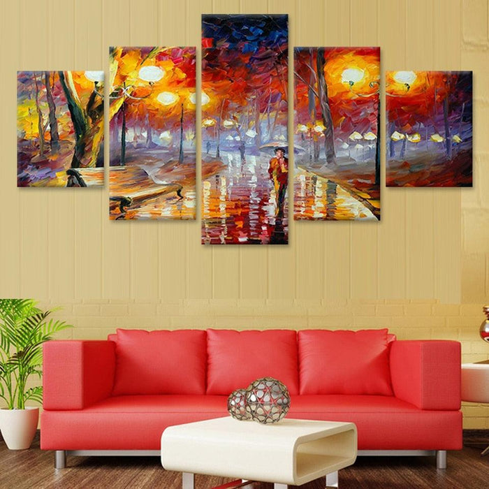 Woman In The Rain And Tree Scenery 5 Piece HD Multi Panel Canvas Wall Art Frame