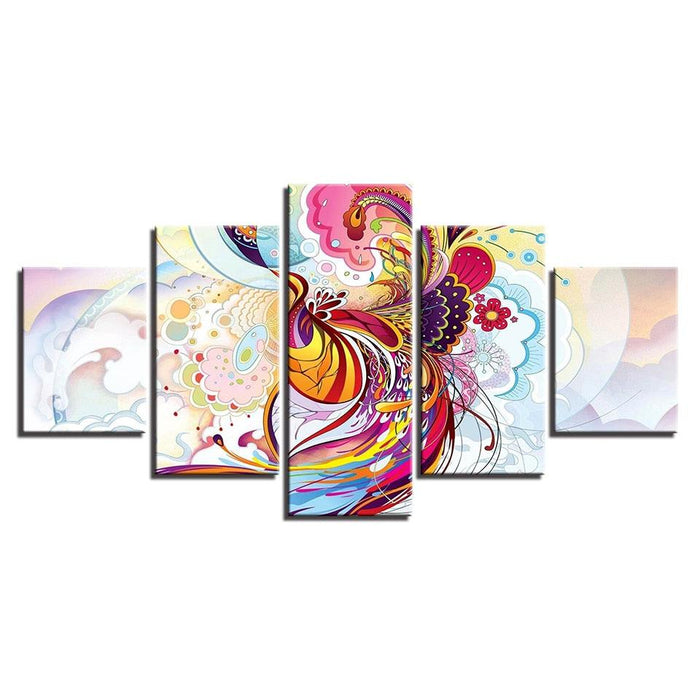 Phoenix Flowers 5 Piece HD Multi Panel Canvas Wall Art Frame - Original Frame