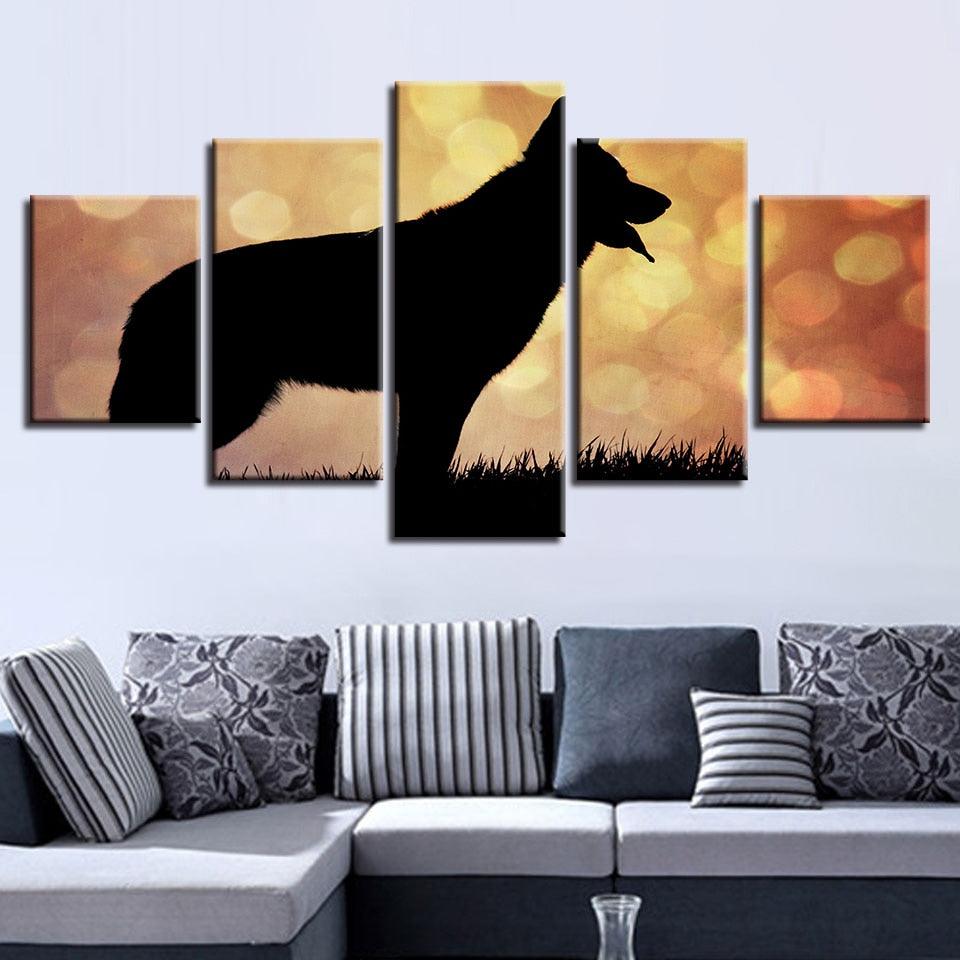 Dog Silhouette 5 Piece HD Multi Panel Canvas Wall Art Frame - Original Frame
