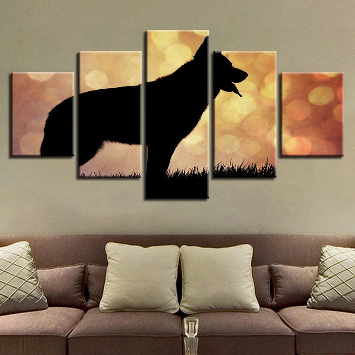 Dog Silhouette 5 Piece HD Multi Panel Canvas Wall Art Frame - Original Frame