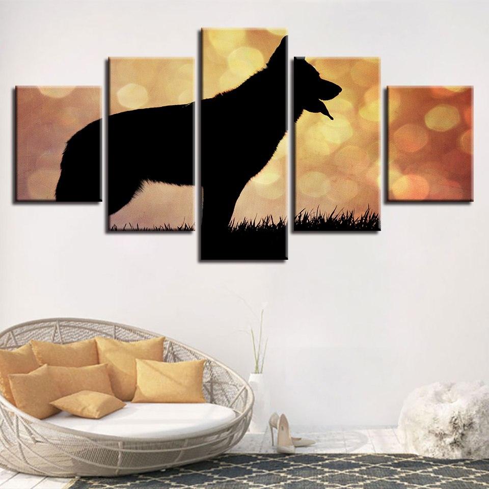 Dog Silhouette 5 Piece HD Multi Panel Canvas Wall Art Frame - Original Frame