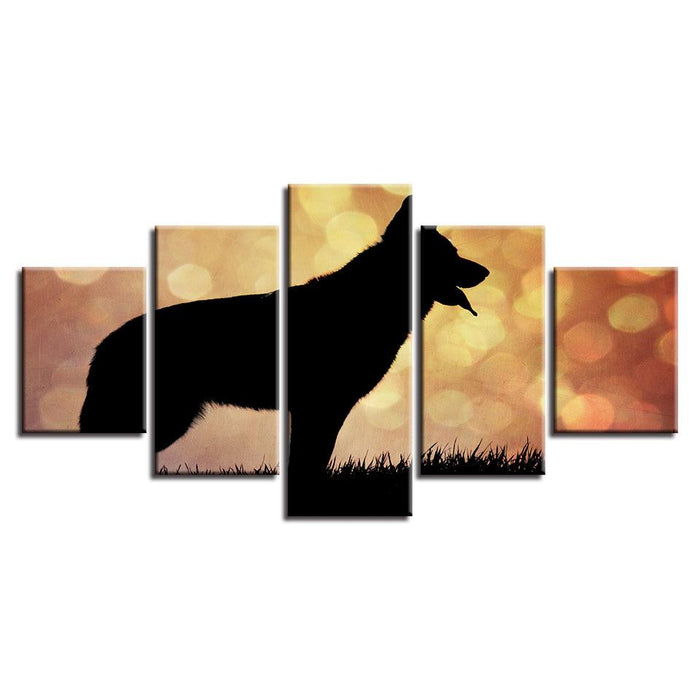 Dog Silhouette 5 Piece HD Multi Panel Canvas Wall Art Frame