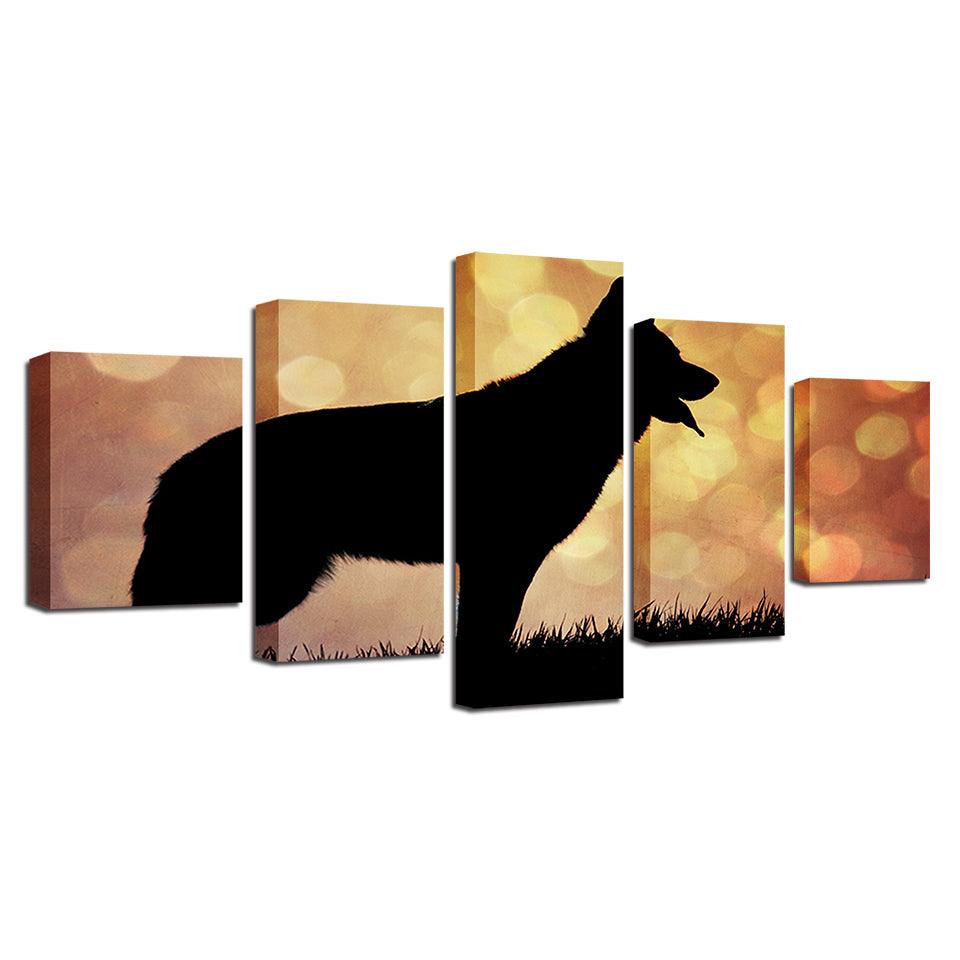 Dog Silhouette 5 Piece HD Multi Panel Canvas Wall Art Frame - Original Frame