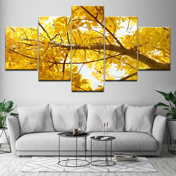 Golden Tree Branch 5 Piece HD Multi Panel Canvas Wall Art Frame