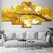 Golden Tree Branch 5 Piece HD Multi Panel Canvas Wall Art Frame - Original Frame