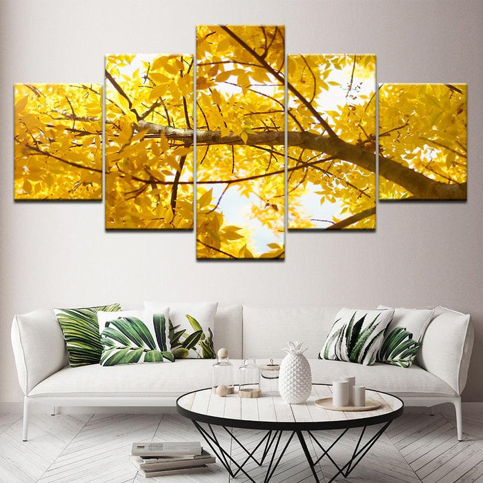 Golden Tree Branch 5 Piece HD Multi Panel Canvas Wall Art Frame