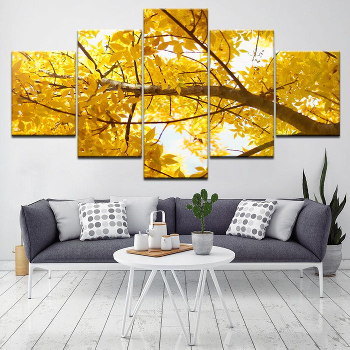 Golden Tree Branch 5 Piece HD Multi Panel Canvas Wall Art Frame - Original Frame